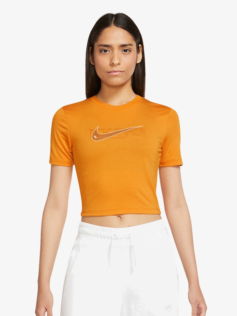 Nike Orange Cropped T-Shirt Top with Swoosh Logo